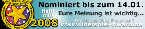 Banner zur Nominierung des Hörspiel-Awards 2008